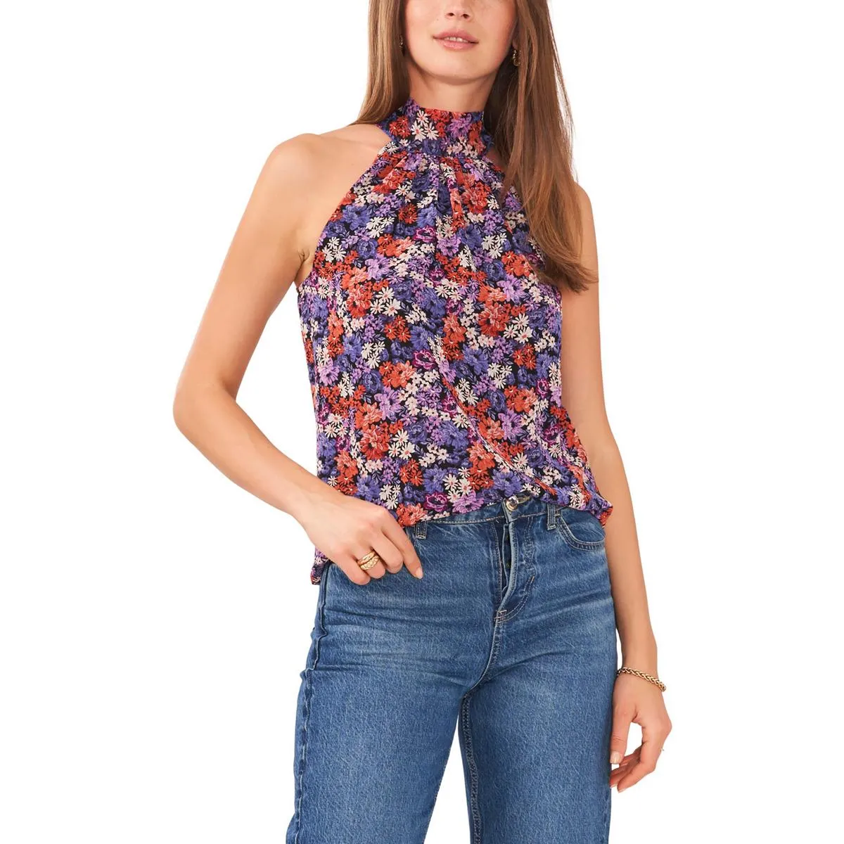 1.State Womens Tie Neck Floral Halter Top