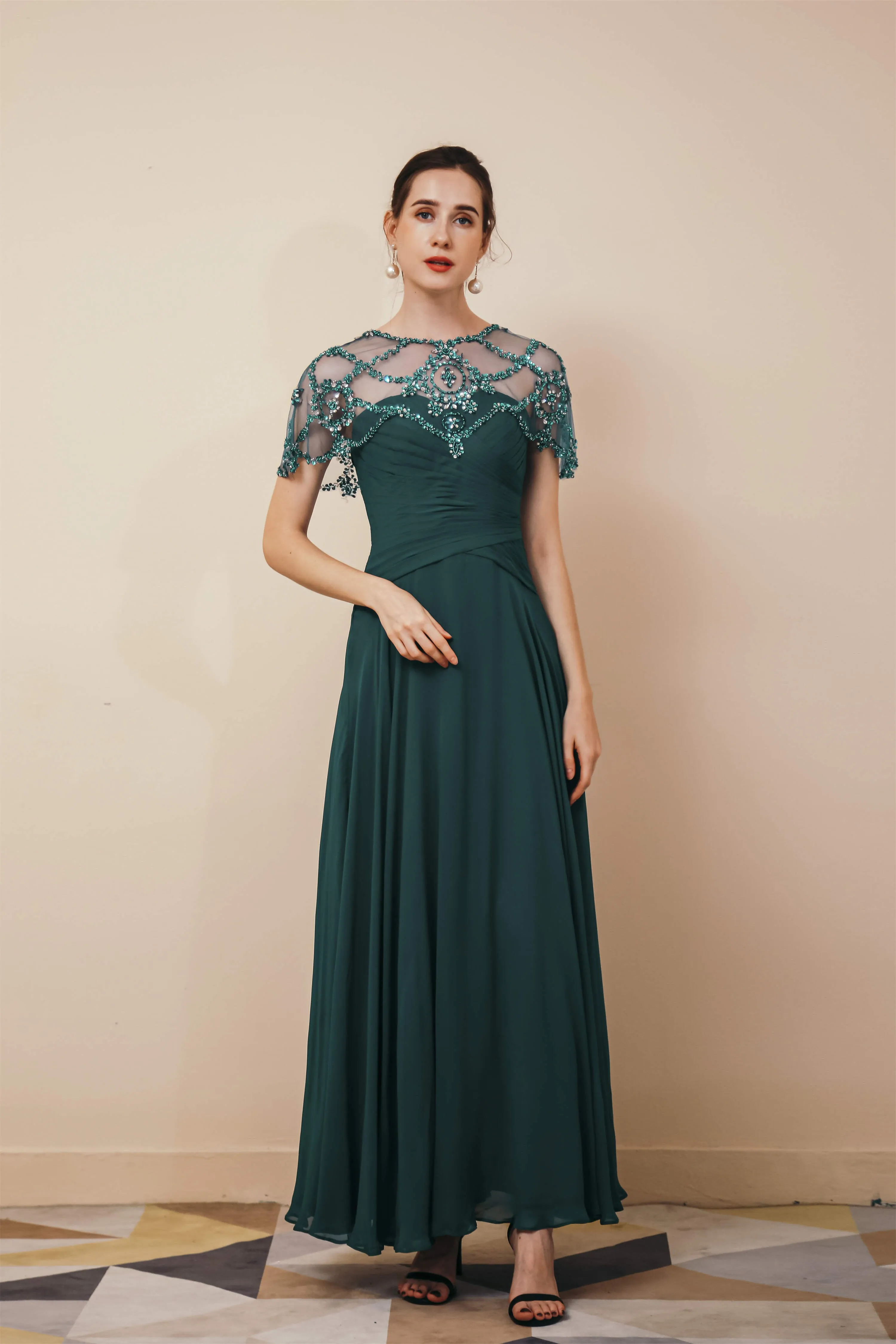 A Line Chiffon Beading Long Zipper Back Mother of the Bride Dresses