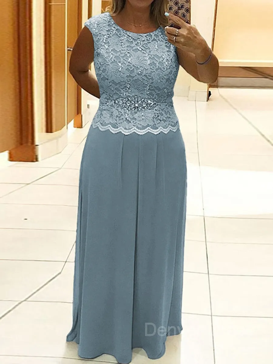 A-Line Scoop Floor-Length Chiffon Mother of the Bride Dresses With Lace