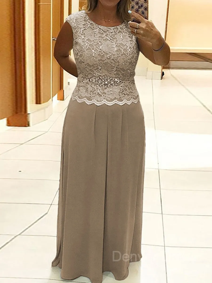 A-Line Scoop Floor-Length Chiffon Mother of the Bride Dresses With Lace