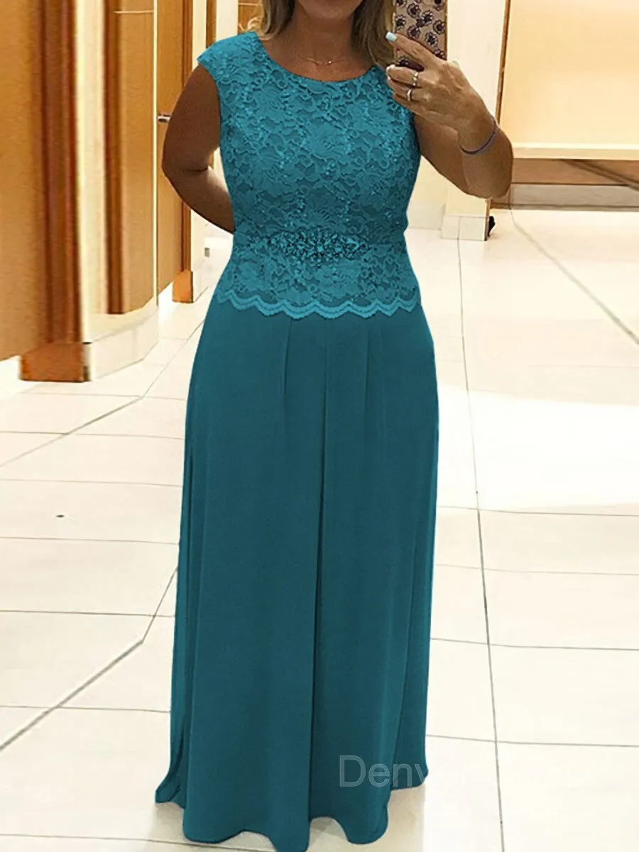 A-Line Scoop Floor-Length Chiffon Mother of the Bride Dresses With Lace