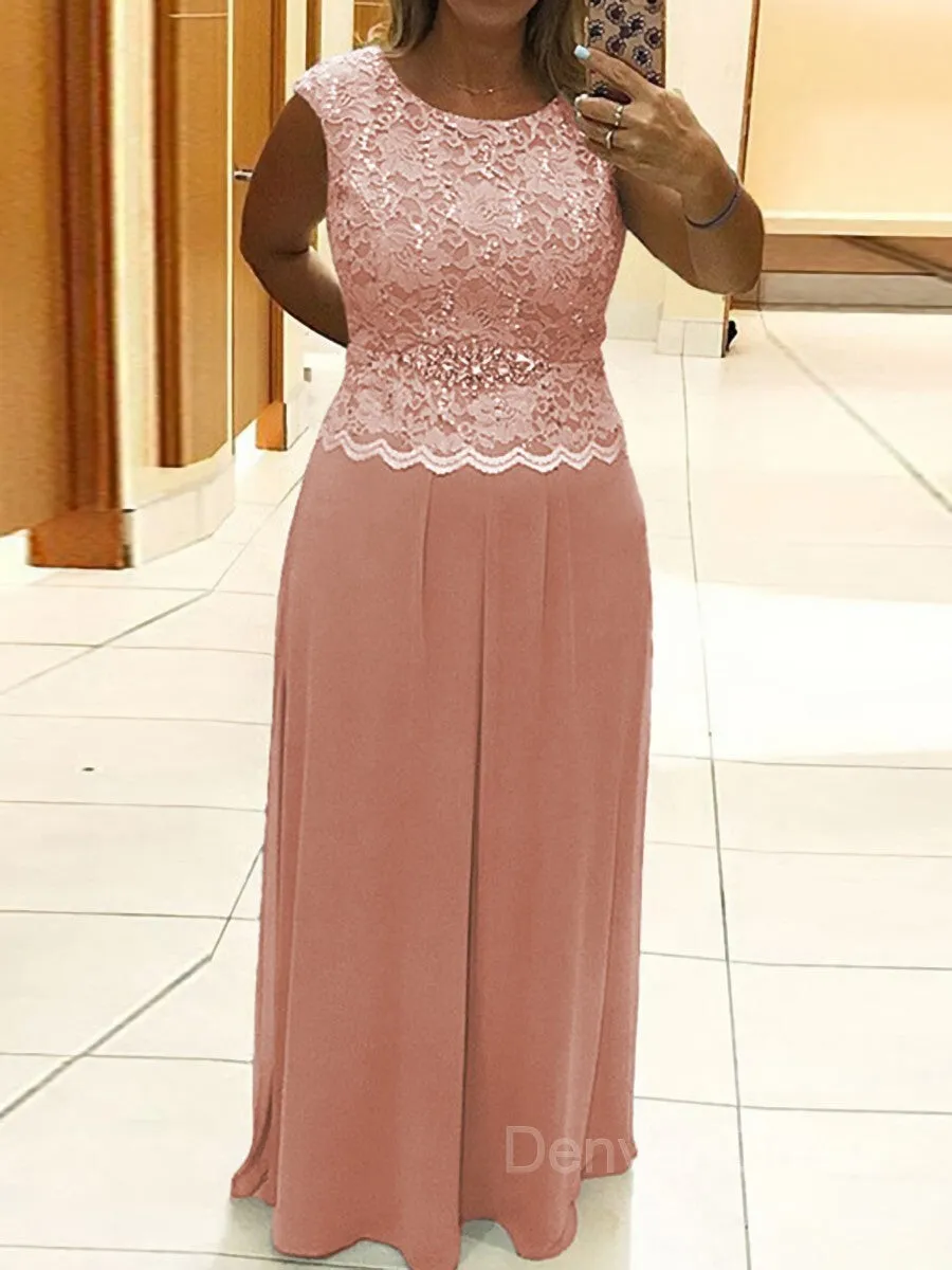 A-Line Scoop Floor-Length Chiffon Mother of the Bride Dresses With Lace