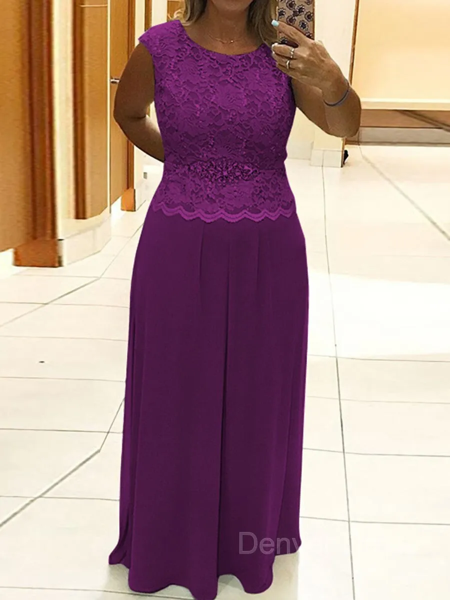 A-Line Scoop Floor-Length Chiffon Mother of the Bride Dresses With Lace
