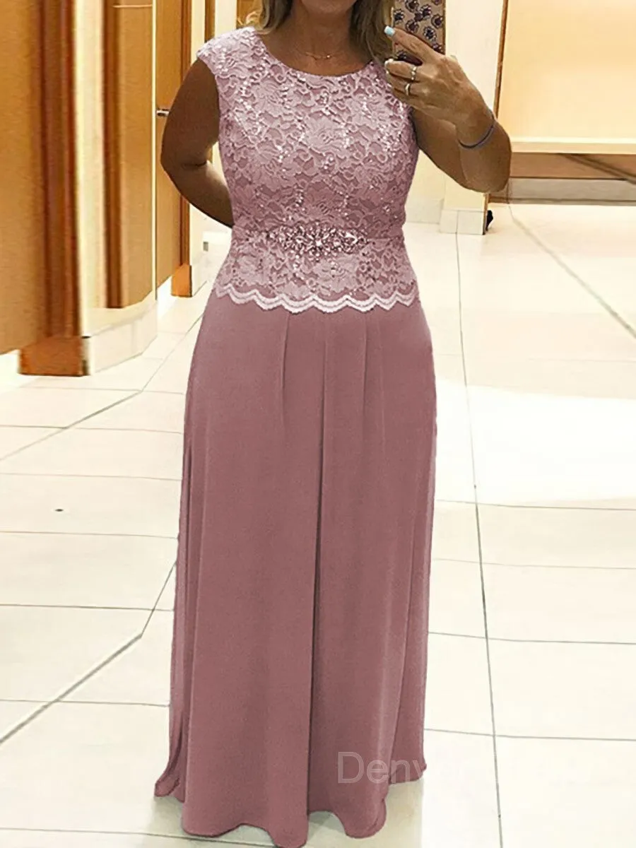 A-Line Scoop Floor-Length Chiffon Mother of the Bride Dresses With Lace