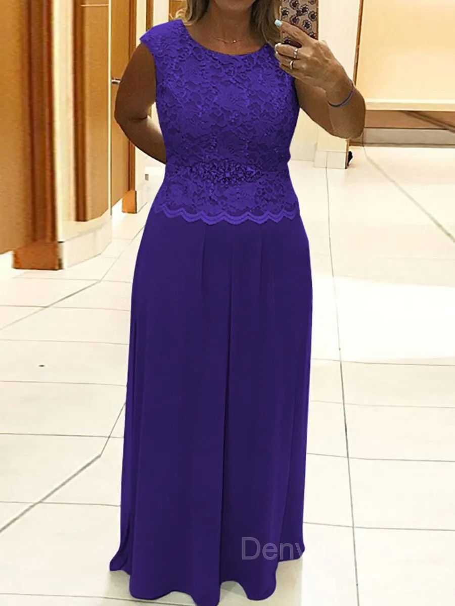 A-Line Scoop Floor-Length Chiffon Mother of the Bride Dresses With Lace