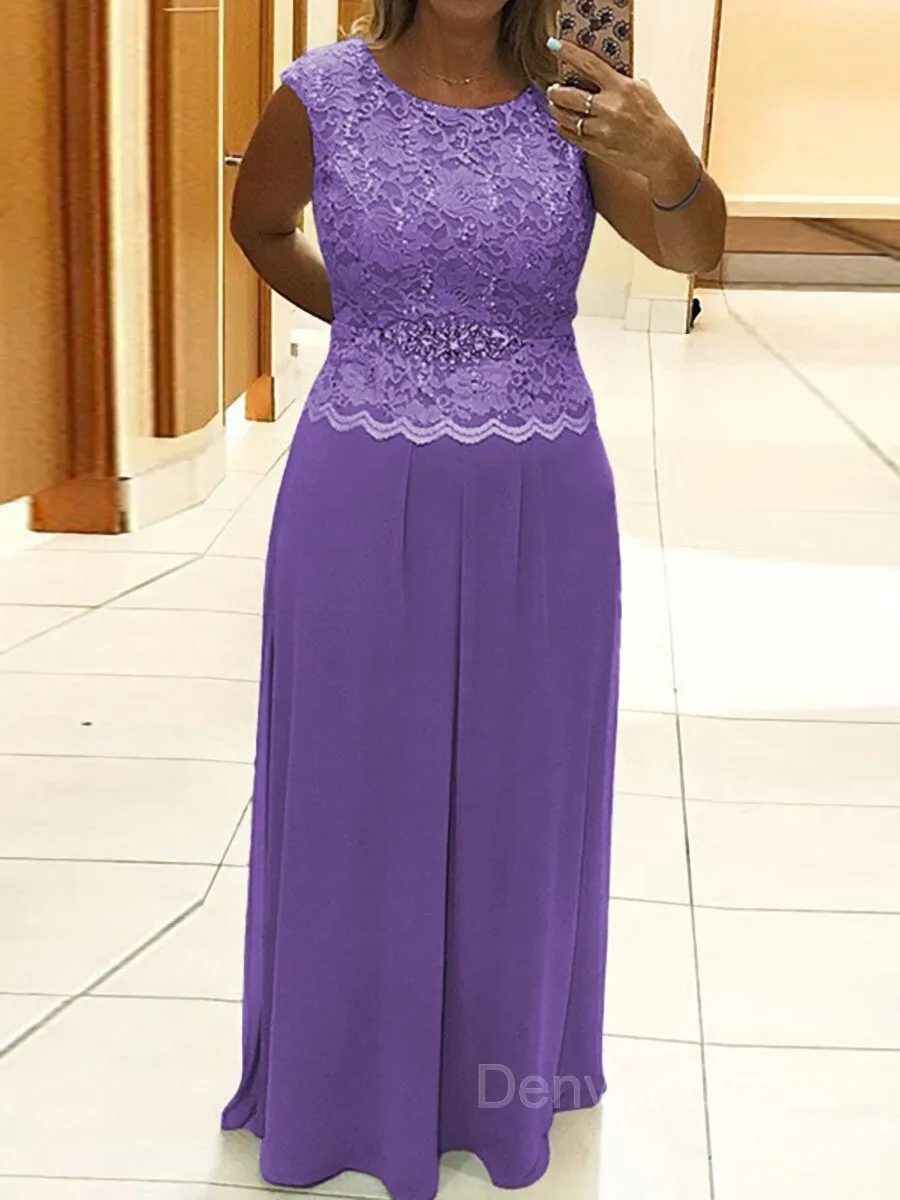 A-Line Scoop Floor-Length Chiffon Mother of the Bride Dresses With Lace