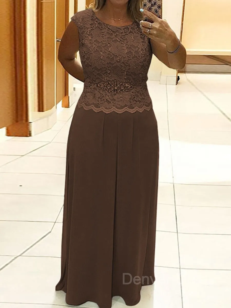 A-Line Scoop Floor-Length Chiffon Mother of the Bride Dresses With Lace