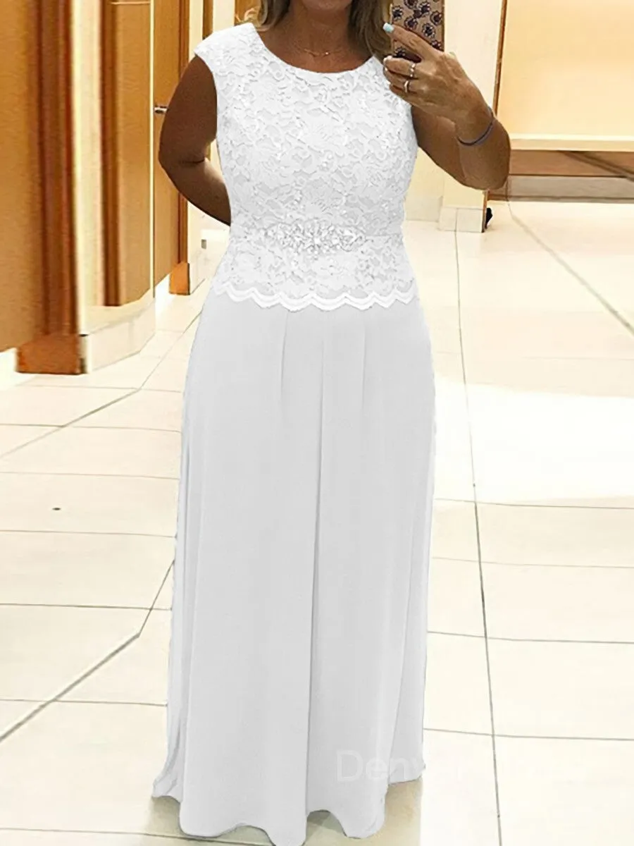 A-Line Scoop Floor-Length Chiffon Mother of the Bride Dresses With Lace