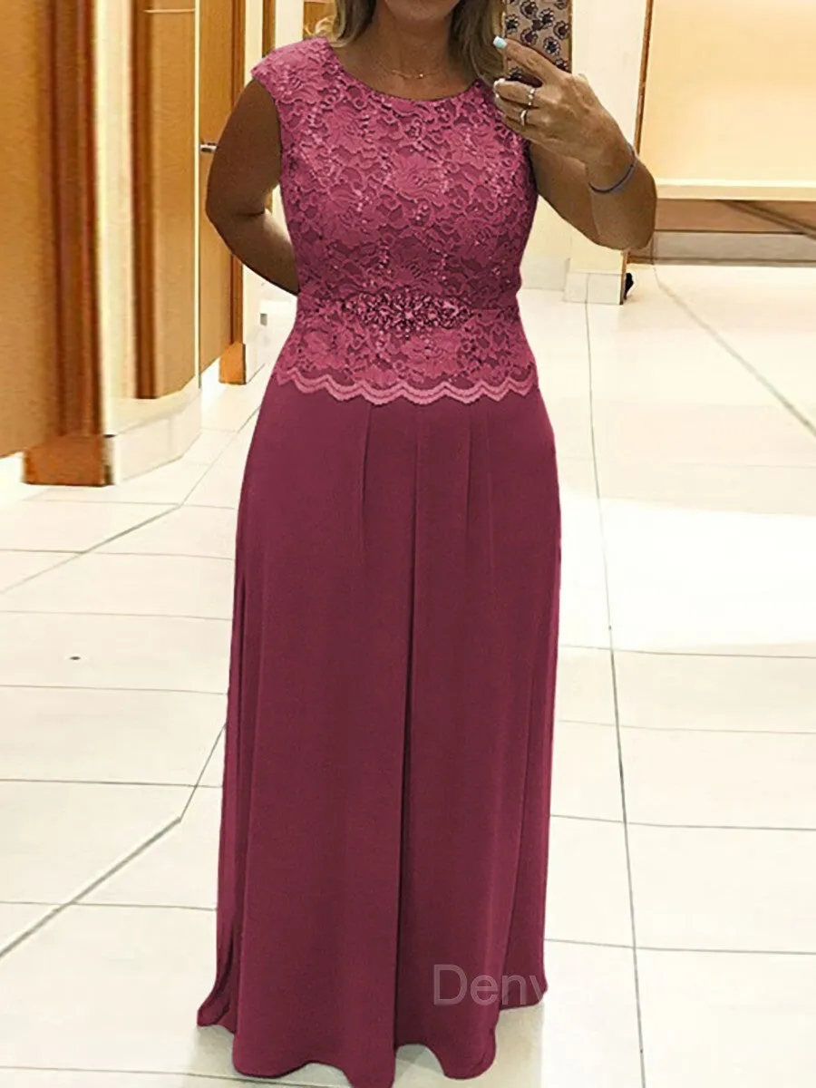 A-Line Scoop Floor-Length Chiffon Mother of the Bride Dresses With Lace