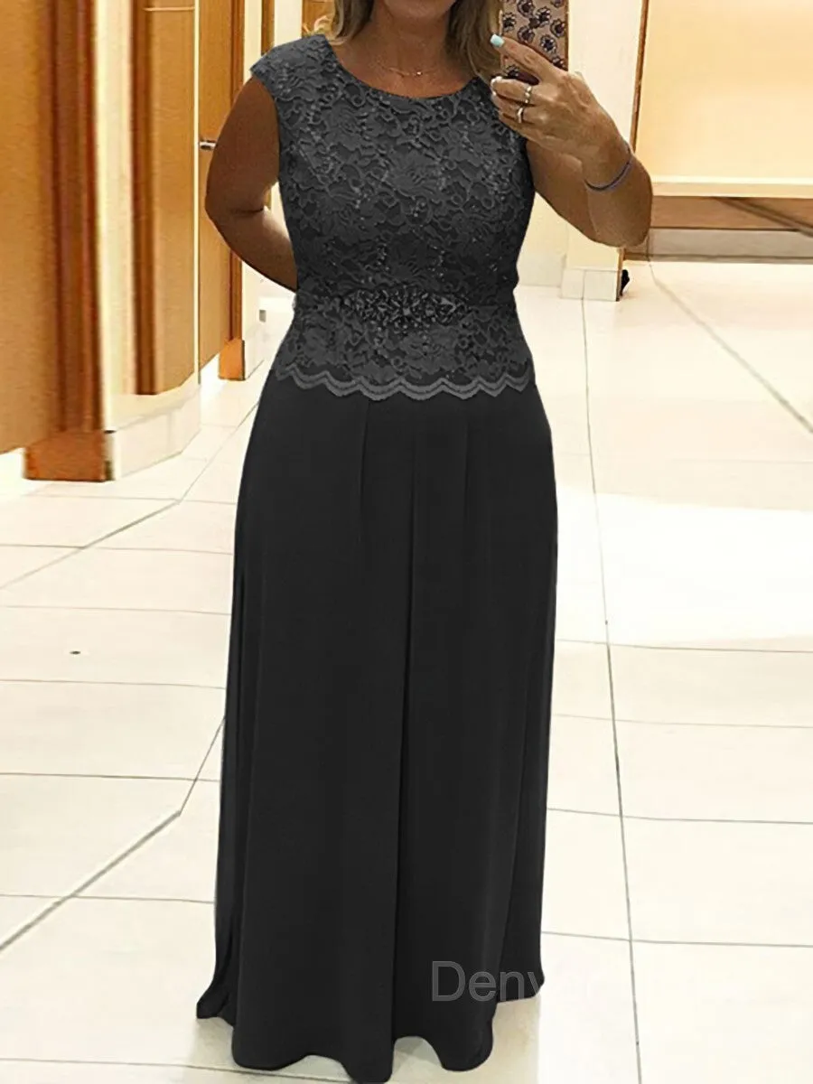 A-Line Scoop Floor-Length Chiffon Mother of the Bride Dresses With Lace