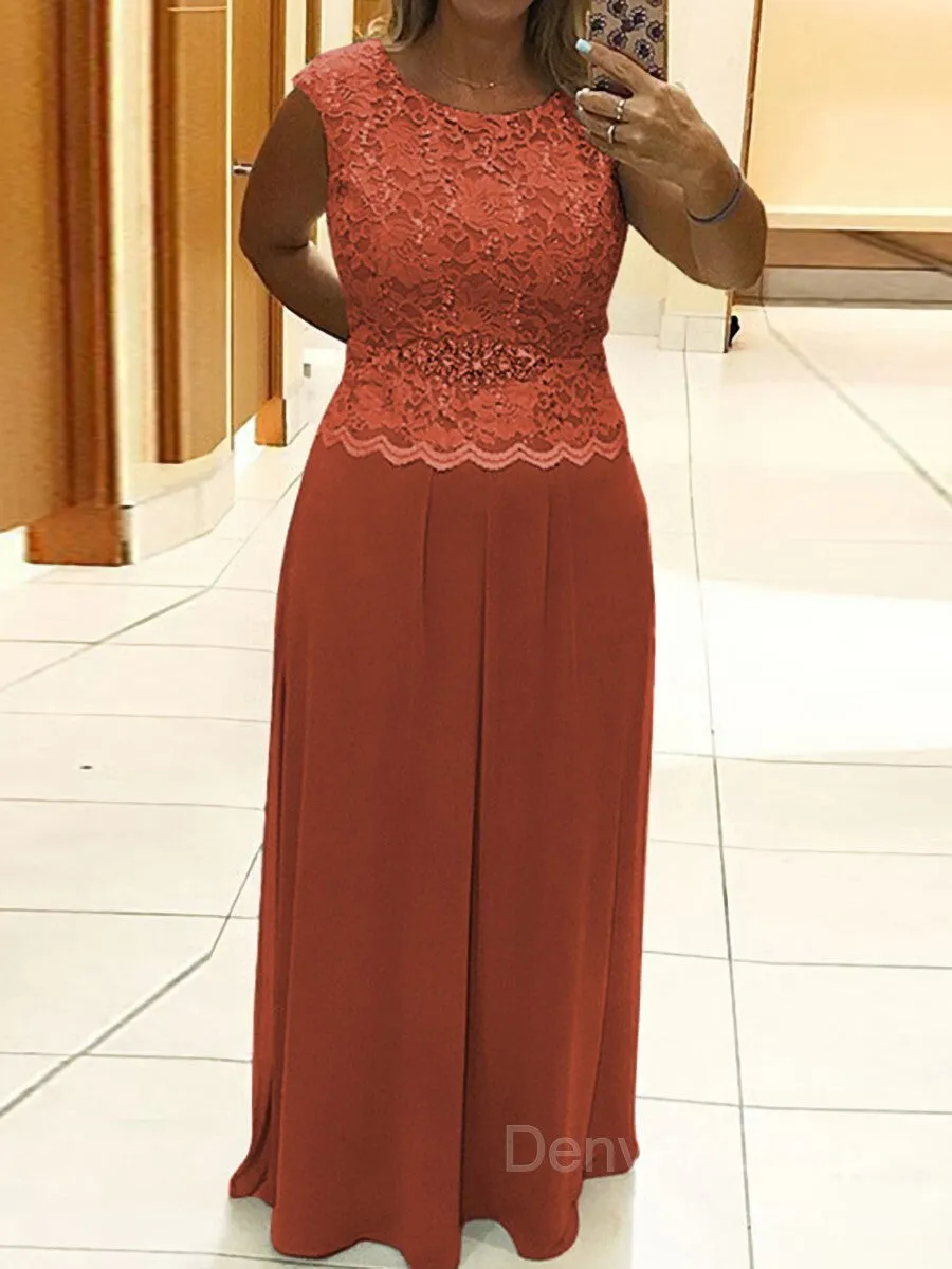 A-Line Scoop Floor-Length Chiffon Mother of the Bride Dresses With Lace