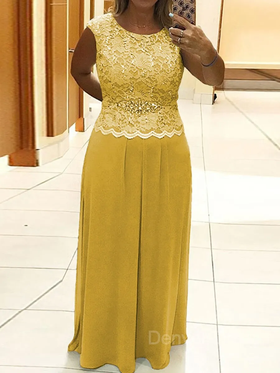 A-Line Scoop Floor-Length Chiffon Mother of the Bride Dresses With Lace