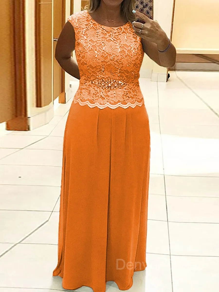 A-Line Scoop Floor-Length Chiffon Mother of the Bride Dresses With Lace