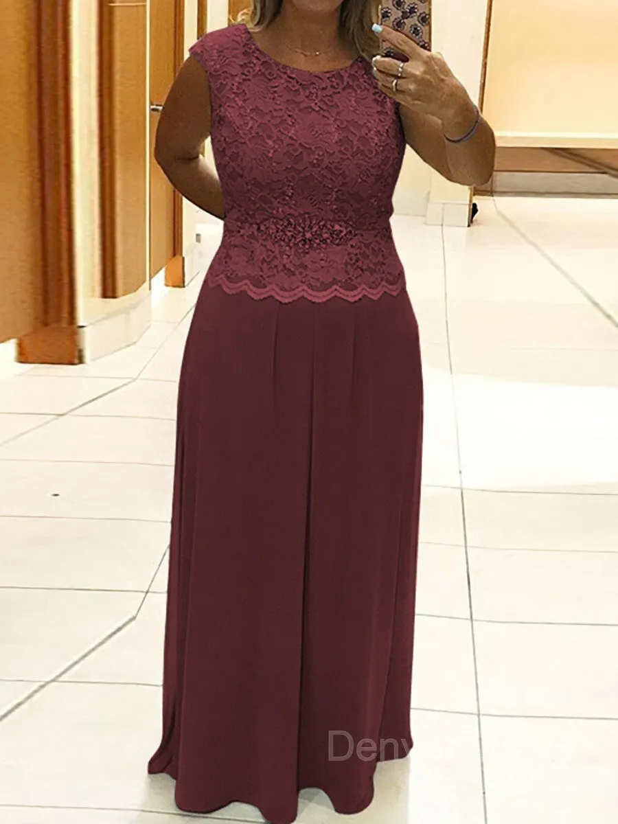 A-Line Scoop Floor-Length Chiffon Mother of the Bride Dresses With Lace