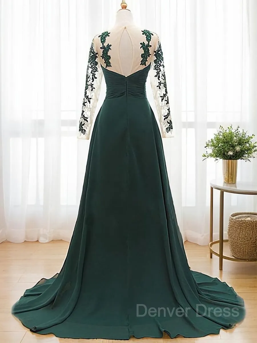 A-Line Sweetheart Sweep Train Chiffon Mother of the Bride Dresses With Appliques Lace