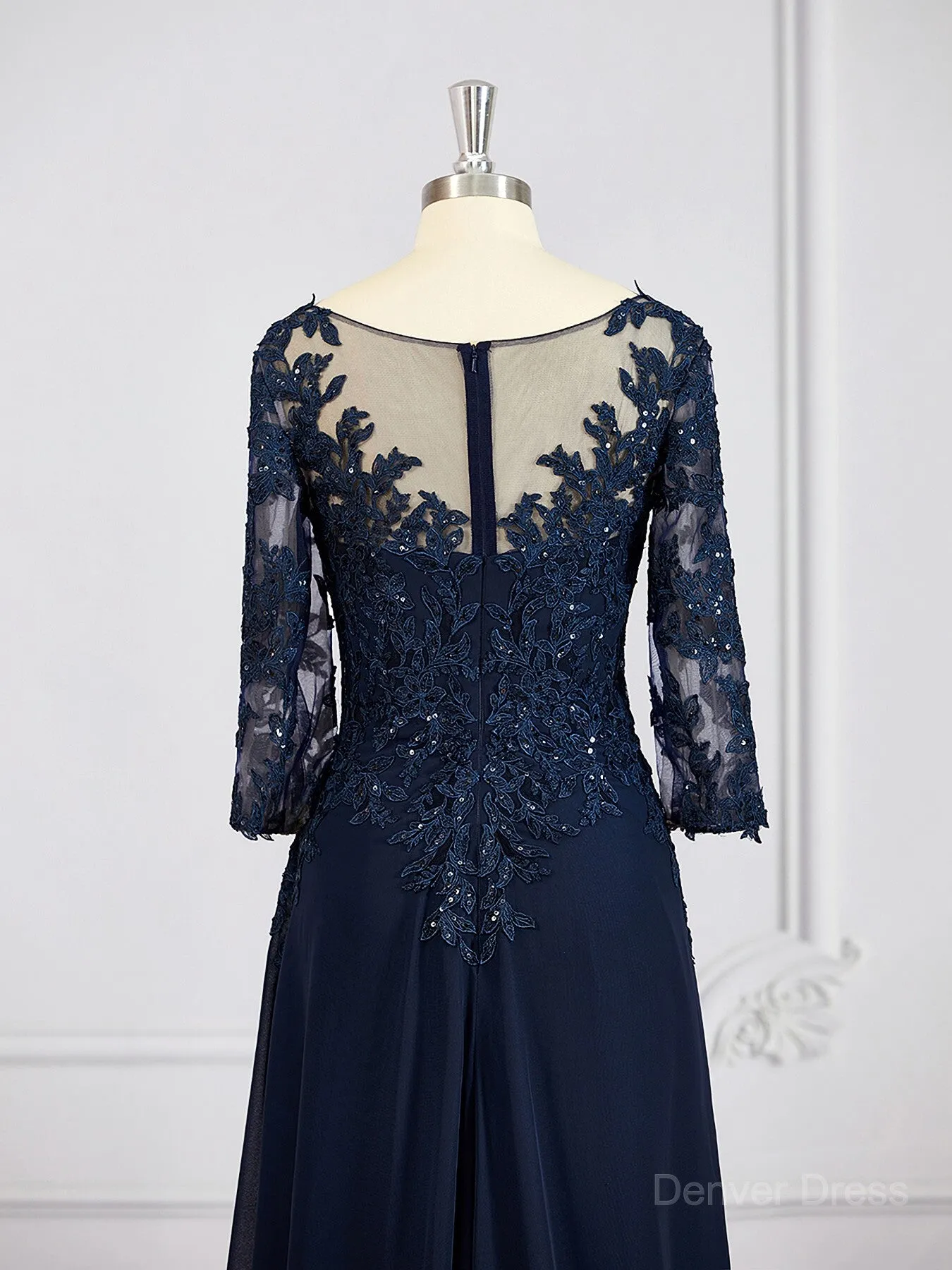 A-Line V-neck Chiffon Floor-Length Mother of the Bride Dresses With Appliques Lace
