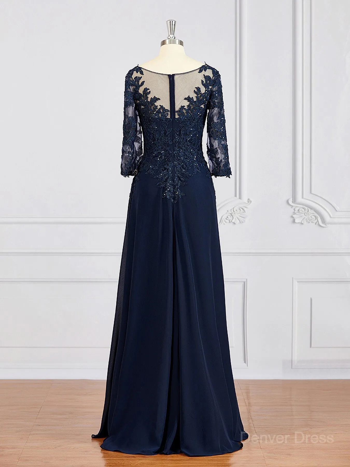 A-Line V-neck Chiffon Floor-Length Mother of the Bride Dresses With Appliques Lace
