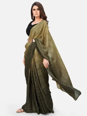 Amazeballs Olive Green Ready to Wear Saree With Metal Belt
