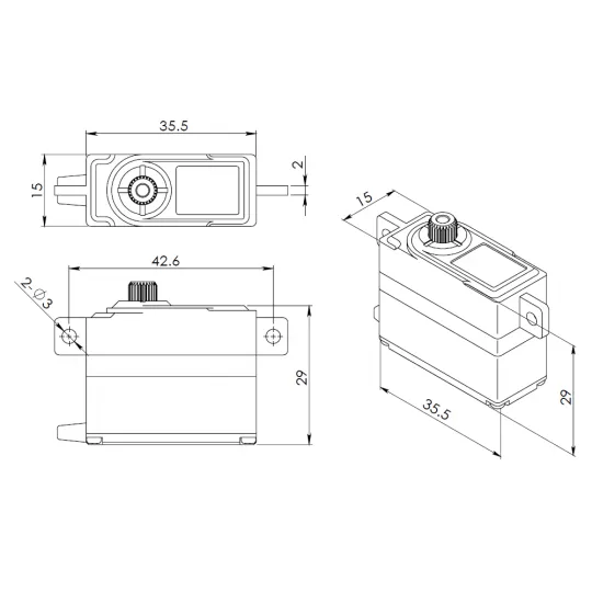 BMS-A923, Coreless, HV-Digital, High Speed, Horizontal Mount Mini Servo