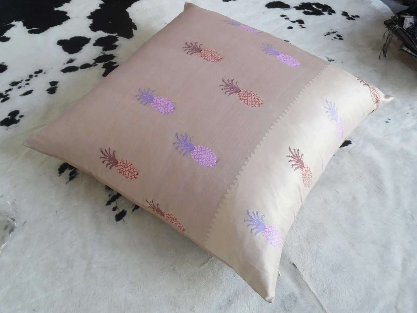 Burmese King Size Square Pillows Beige Pineapple