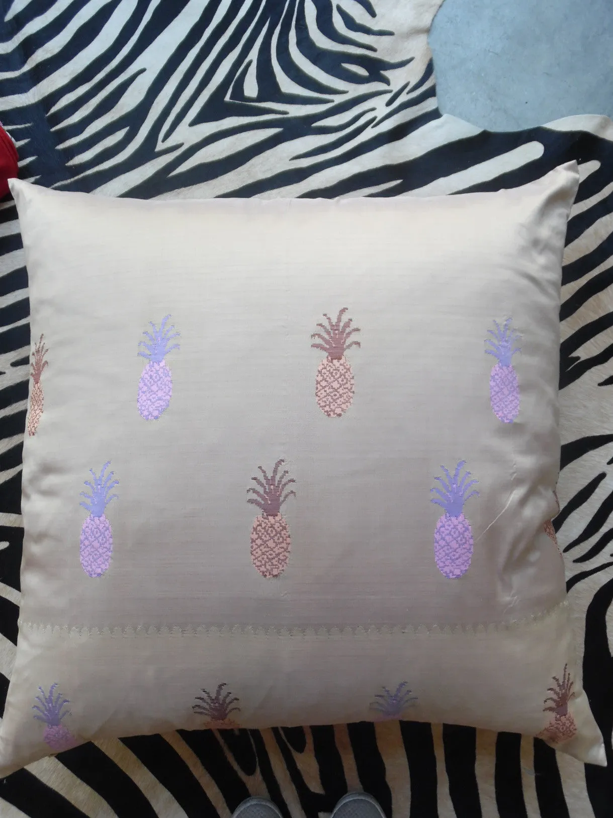 Burmese King Size Square Pillows Beige Pineapple