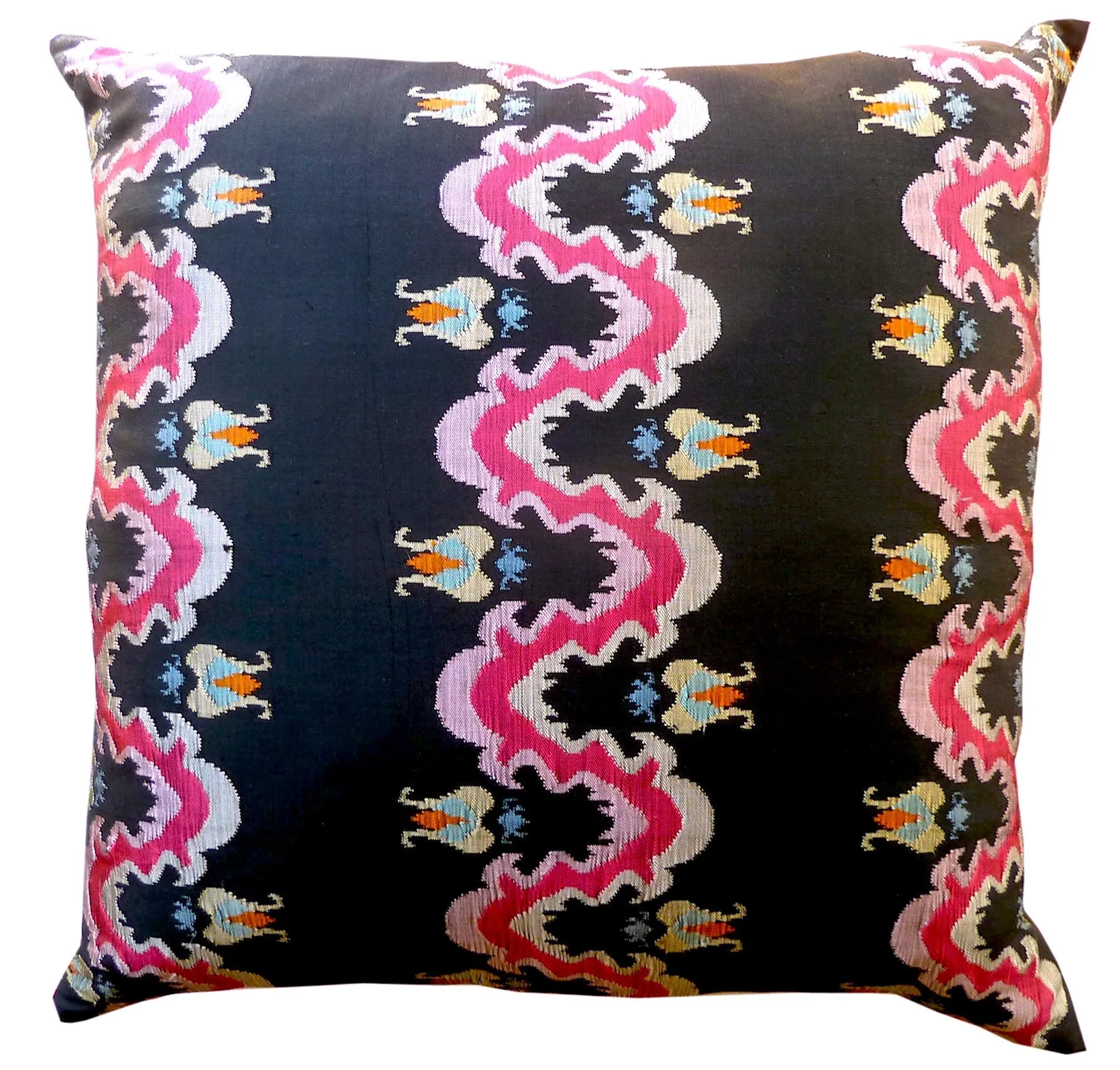Burmese Silk Pillow Black White Red