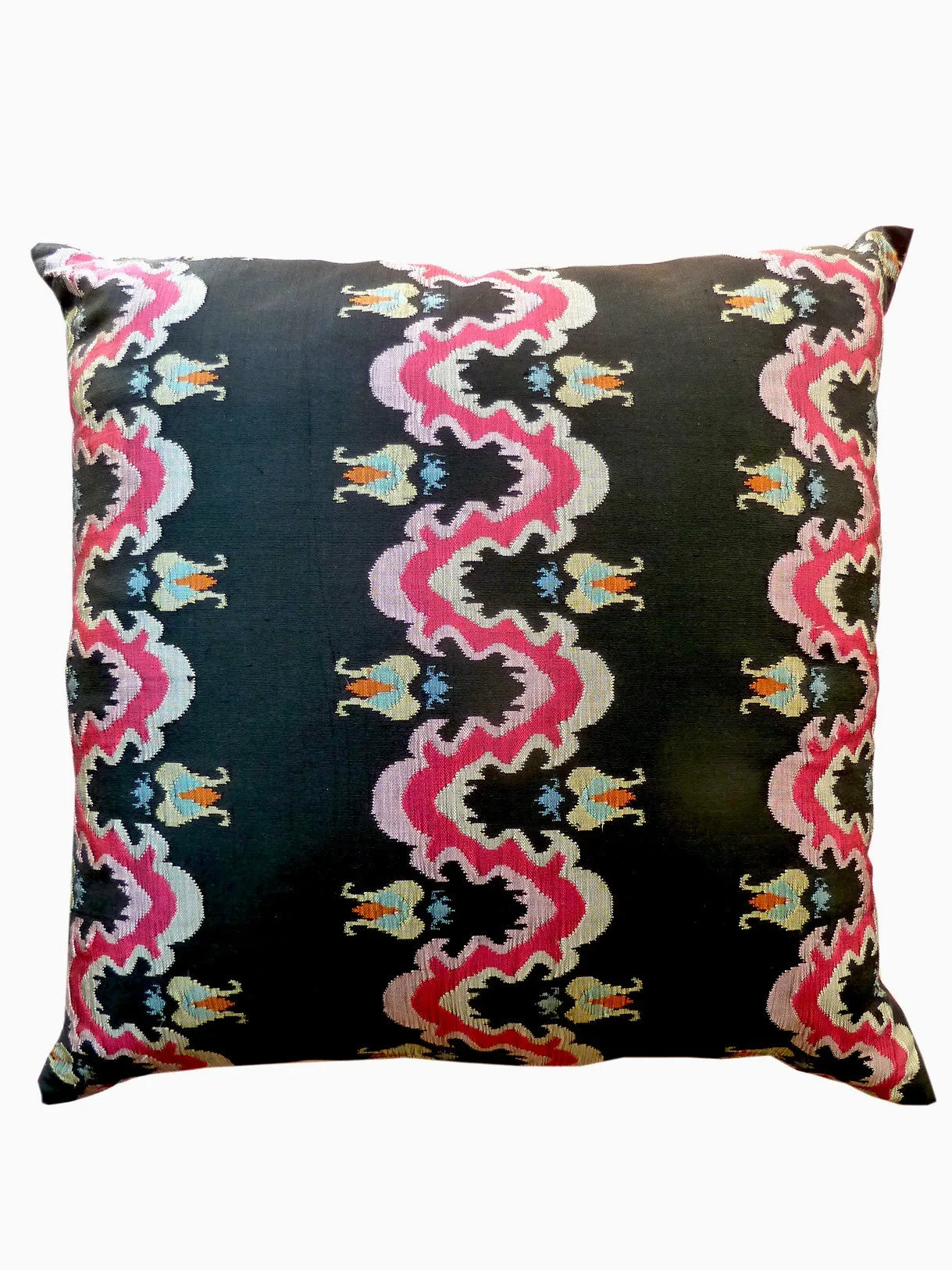 Burmese Silk Pillow Black White Red