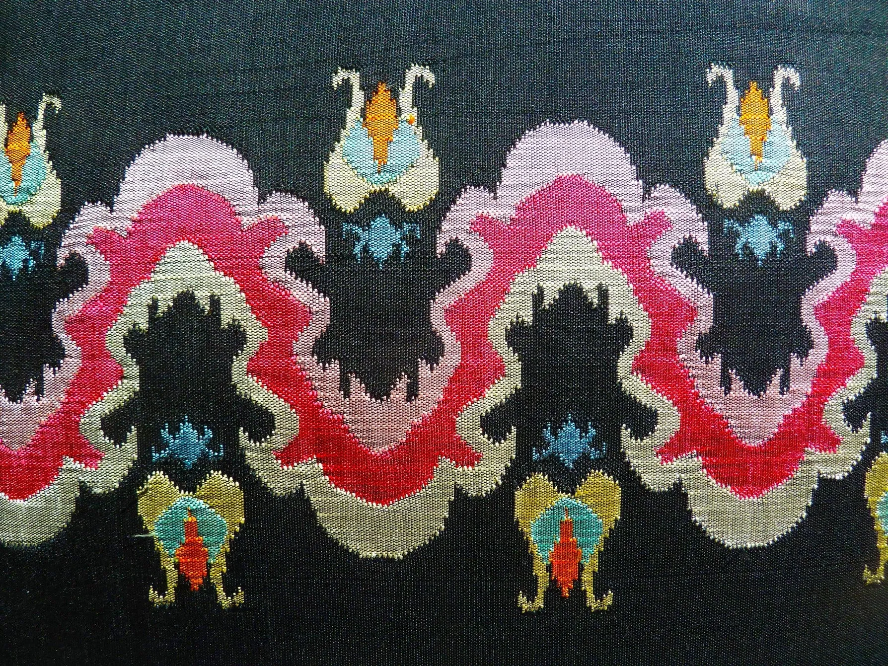 Burmese Silk Pillow Black White Red