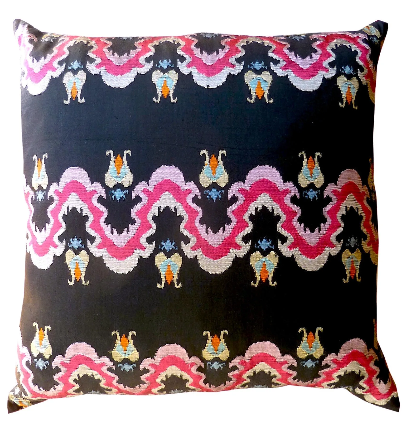 Burmese Silk Pillow Black White Red