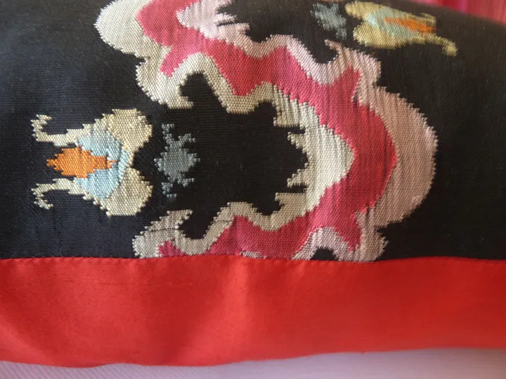 Burmese Silk Pillow Black White Red