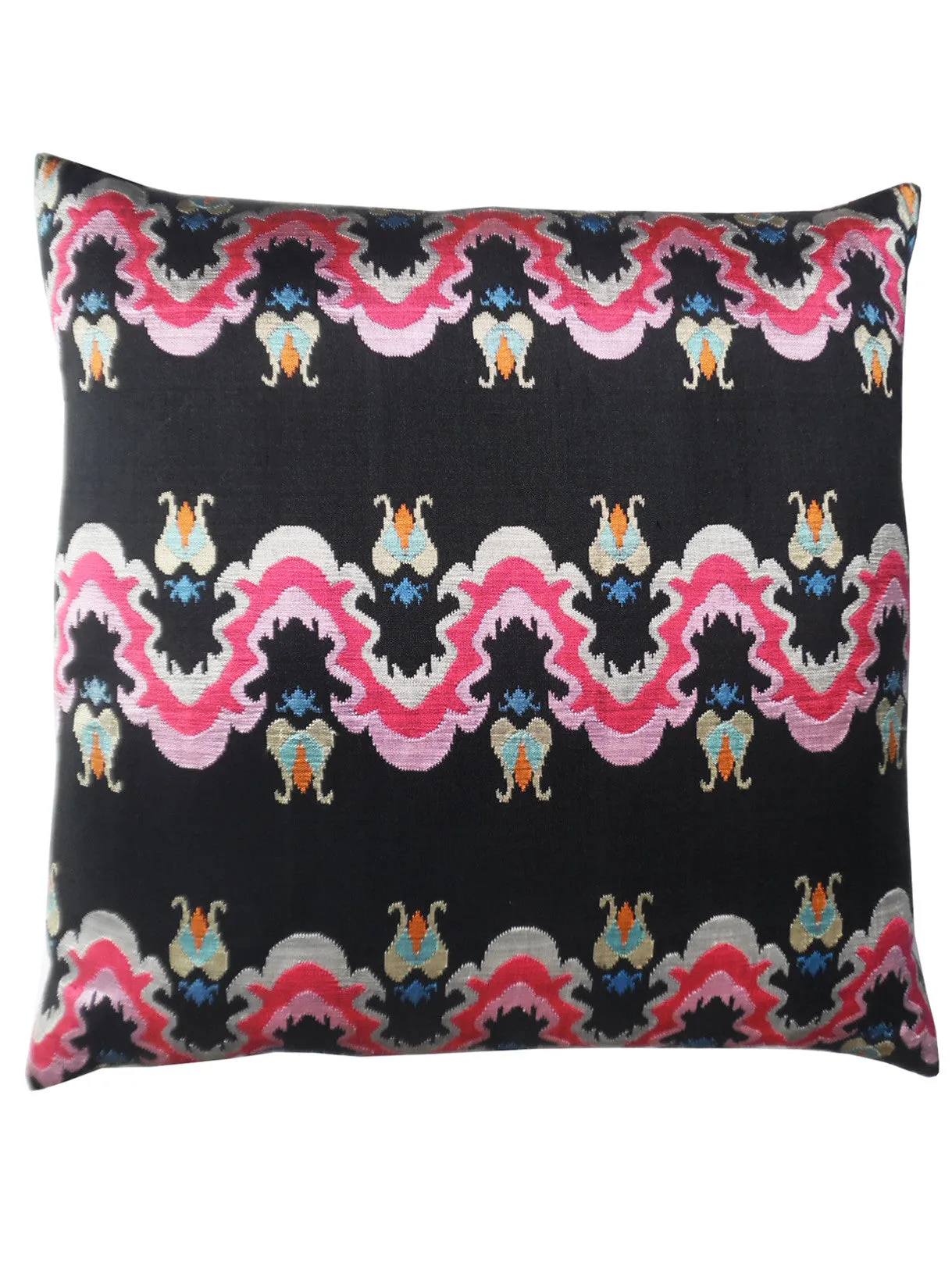 Burmese Silk Pillow Black White Red