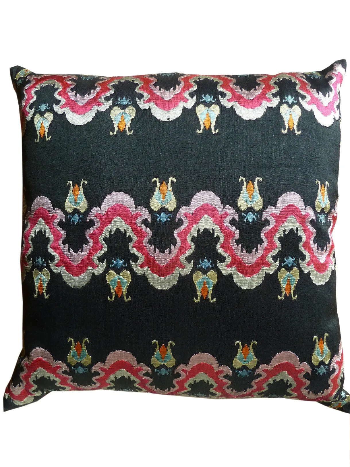 Burmese Silk Pillow Black White Red