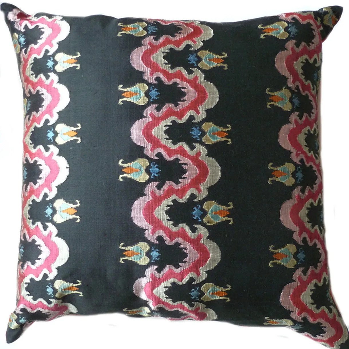 Burmese Silk Pillow Black White Red