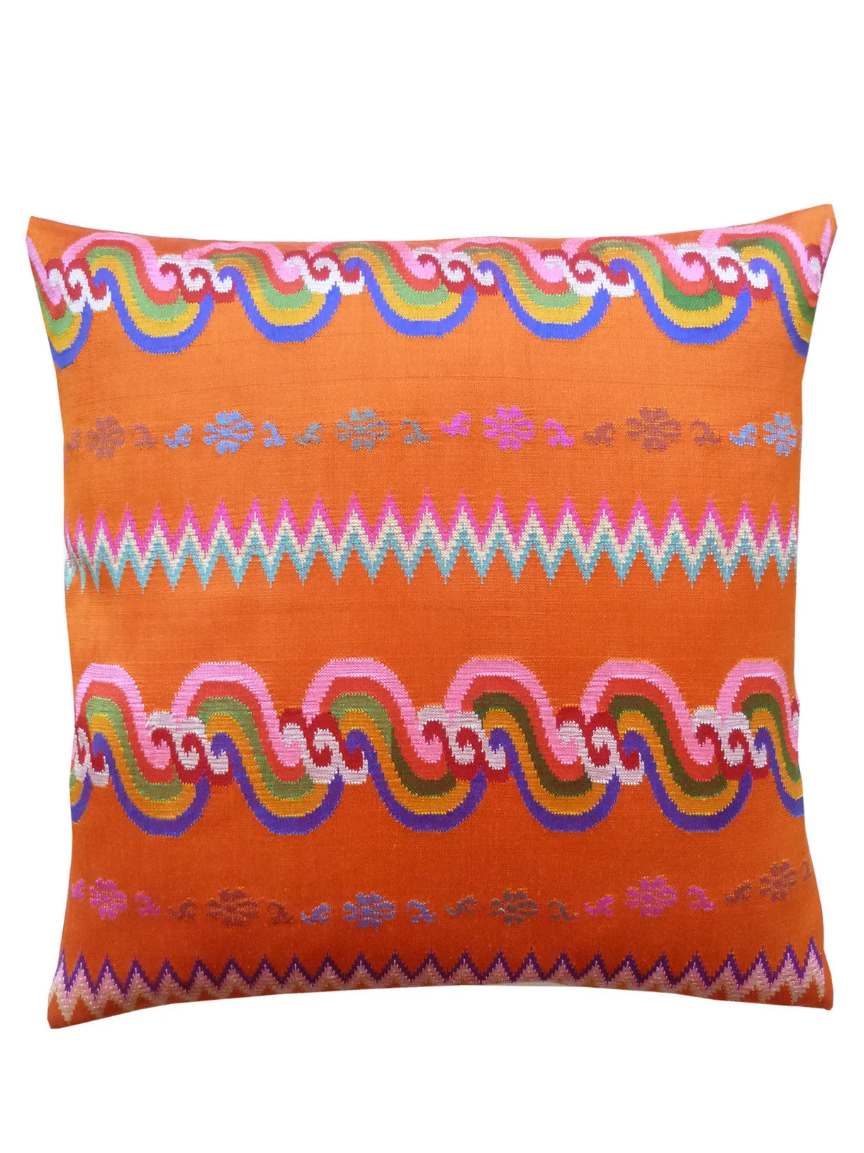 Burmese Silk Pillow Orange Chevron
