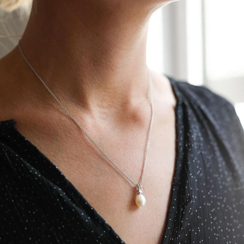 Drayton White Pearl & Cubic Zirconia Sterling Silver Oval Pendant