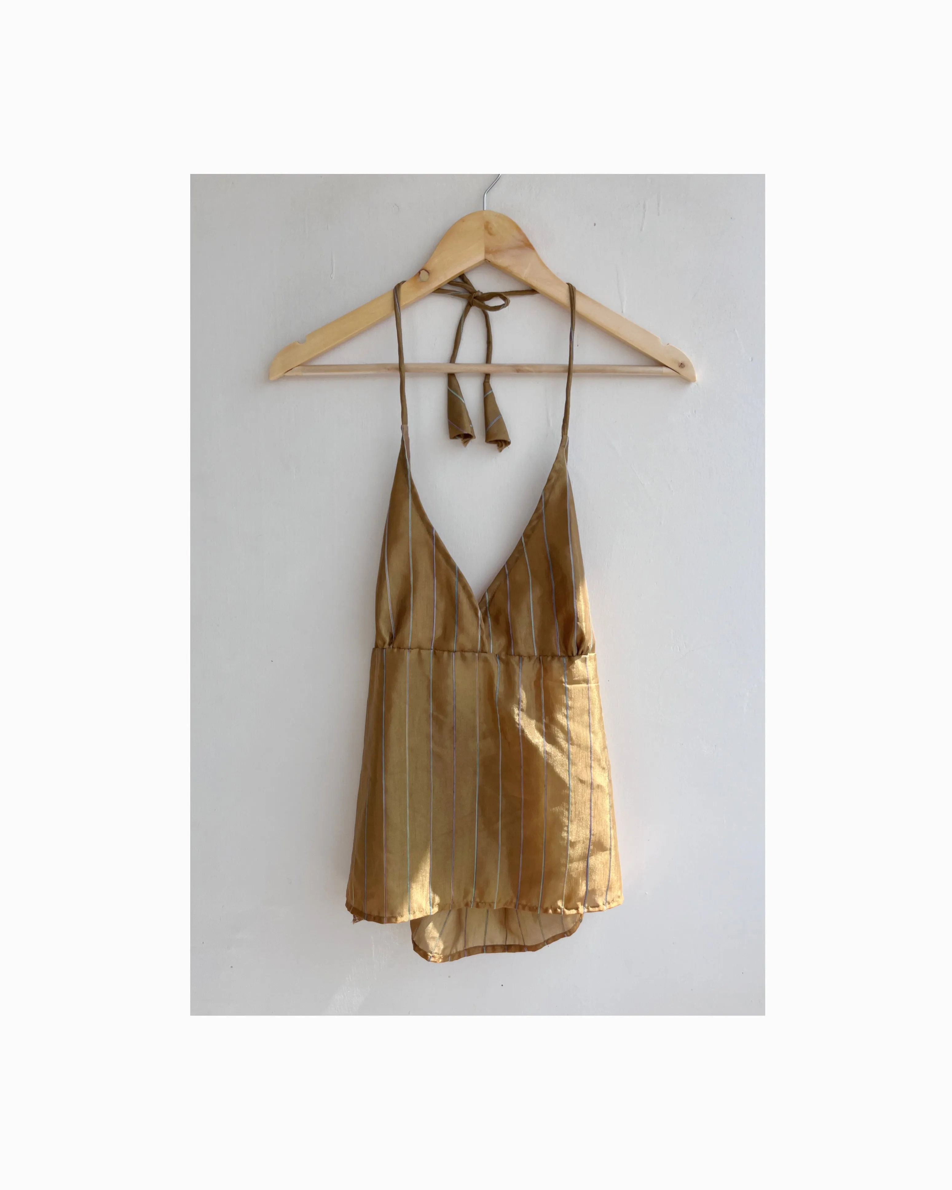 Golden stripes silk halter neck