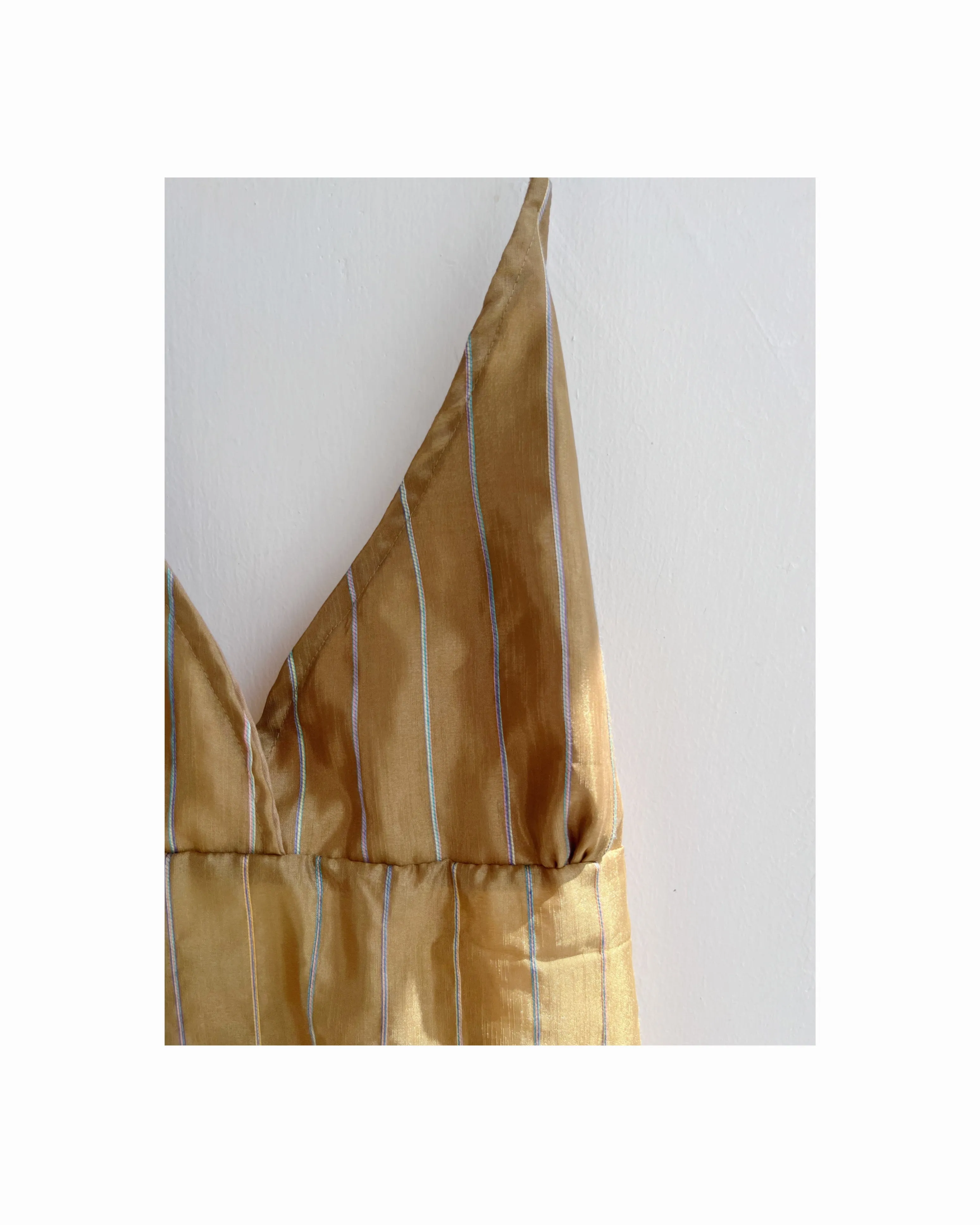 Golden stripes silk halter neck