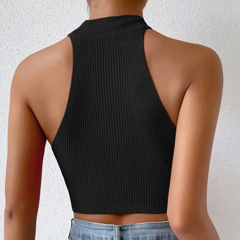 Halter Style Ribbed Crop Tops