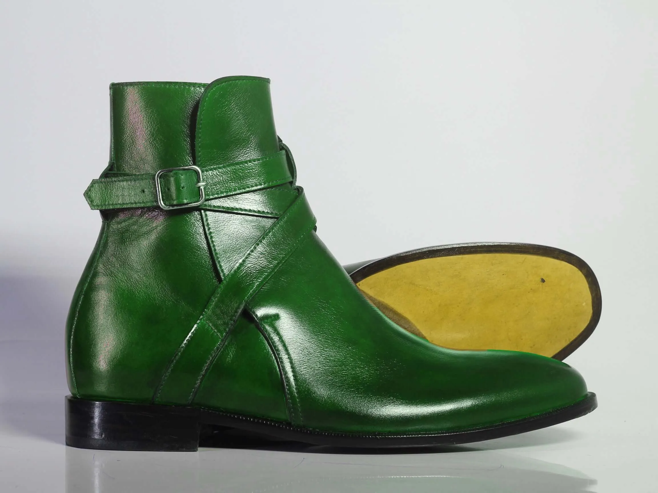 Handmade Green Jodhpurs Leather BootsFor Men's