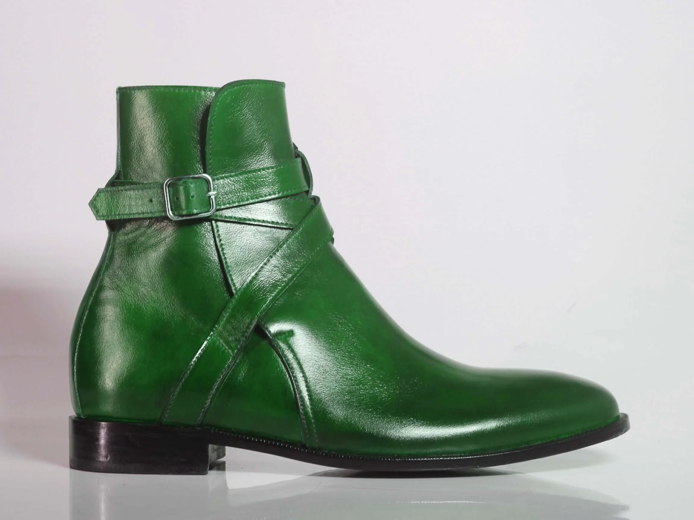 Handmade Green Jodhpurs Leather BootsFor Men's