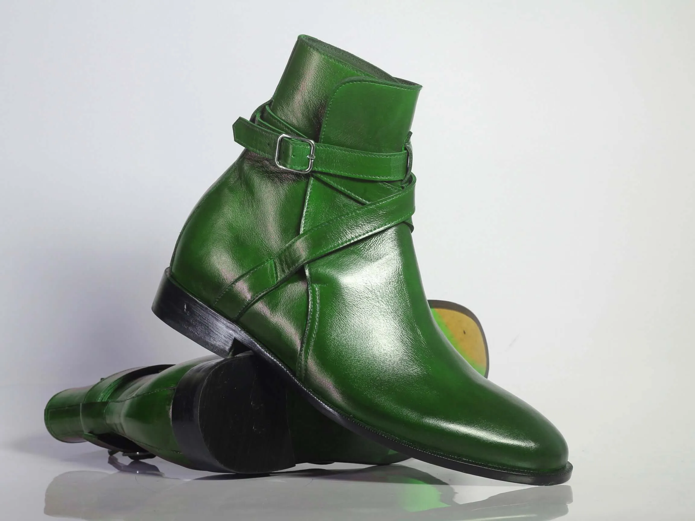 Handmade Green Jodhpurs Leather BootsFor Men's