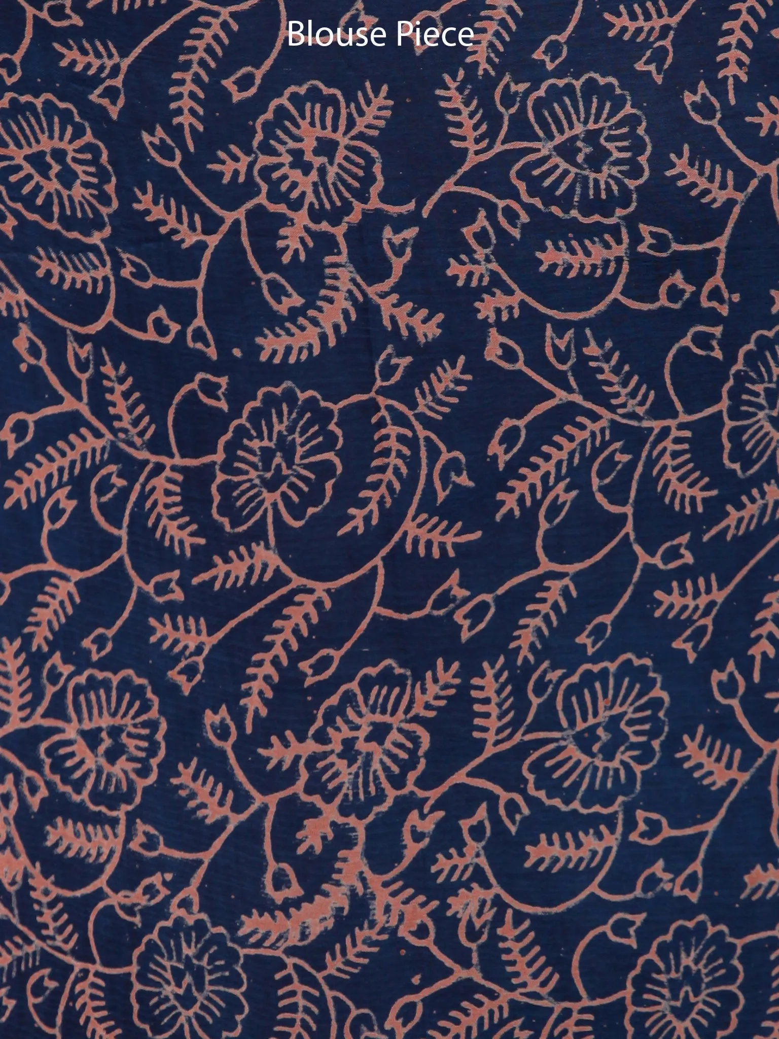 Indigo Coral Green Hand Block Printed Chiffon Saree with Zari Border - S031703259