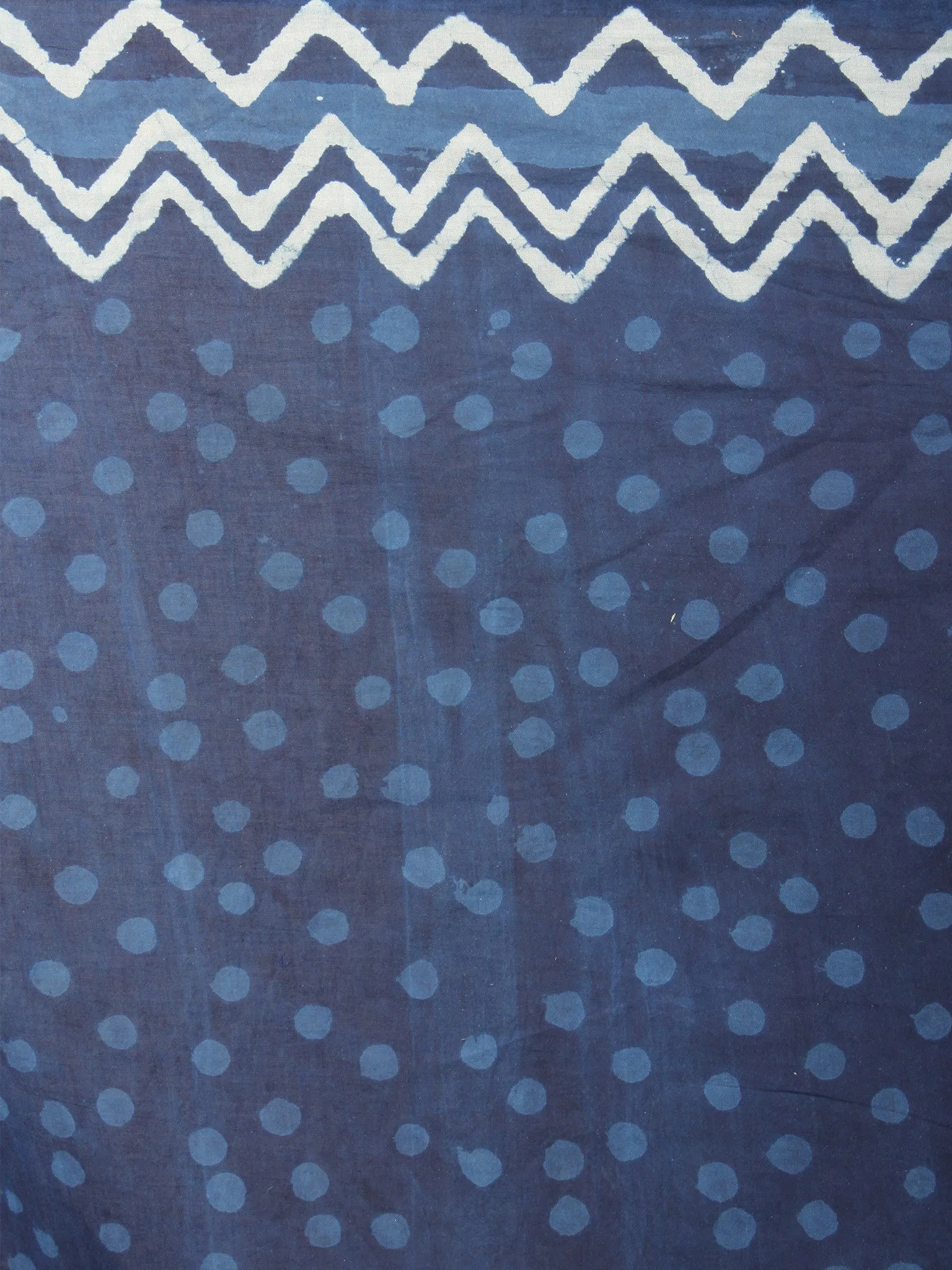 Indigo Ivory Cotton Hand Block Printed Saree - S03170695