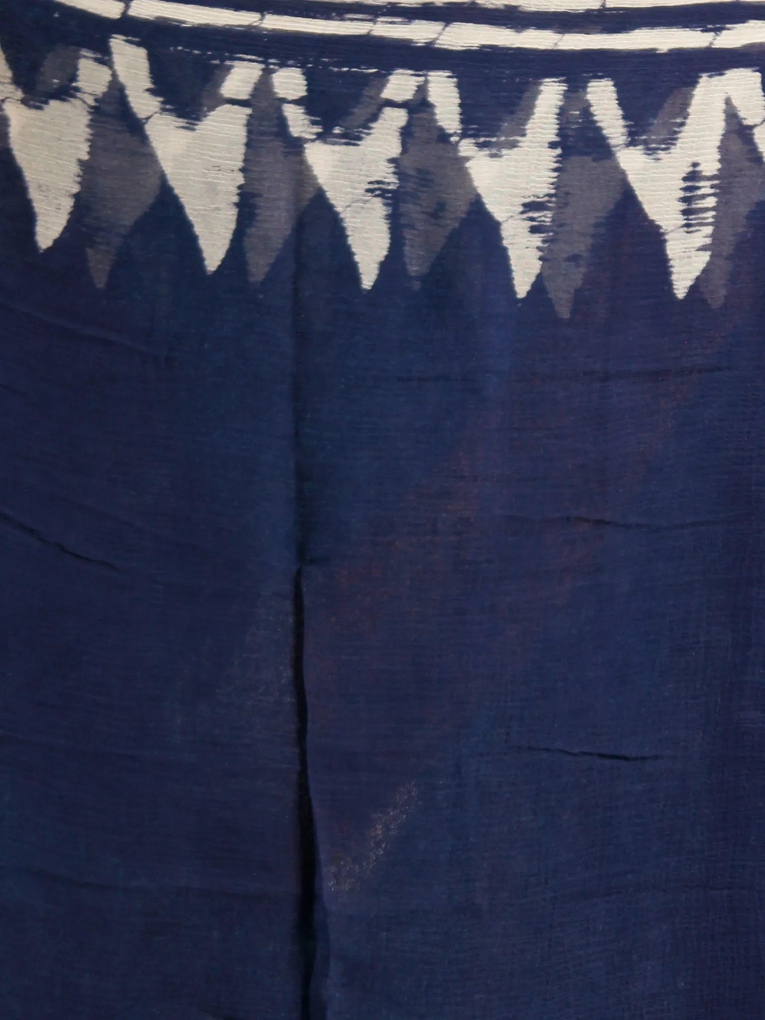 Indigo Ivory Hand Block Printed Chiffon Saree with Zari Border - S031702784