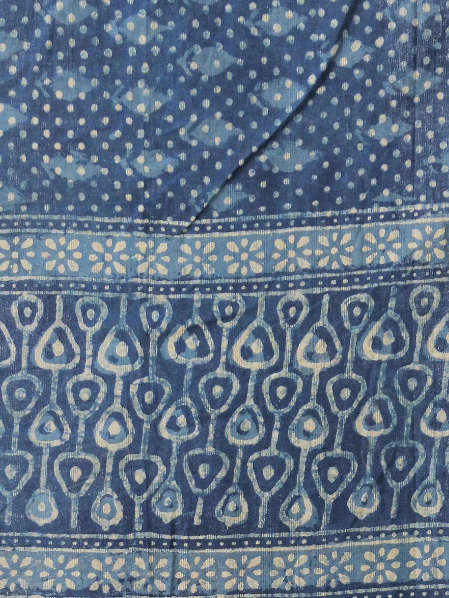 Indigo Ivory Handloom Cotton Hand Block Printed Dupatta - D04170554