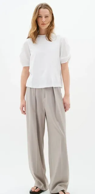 Inwear Payana Woven Trim T-Shirt | White   Dusty Blush