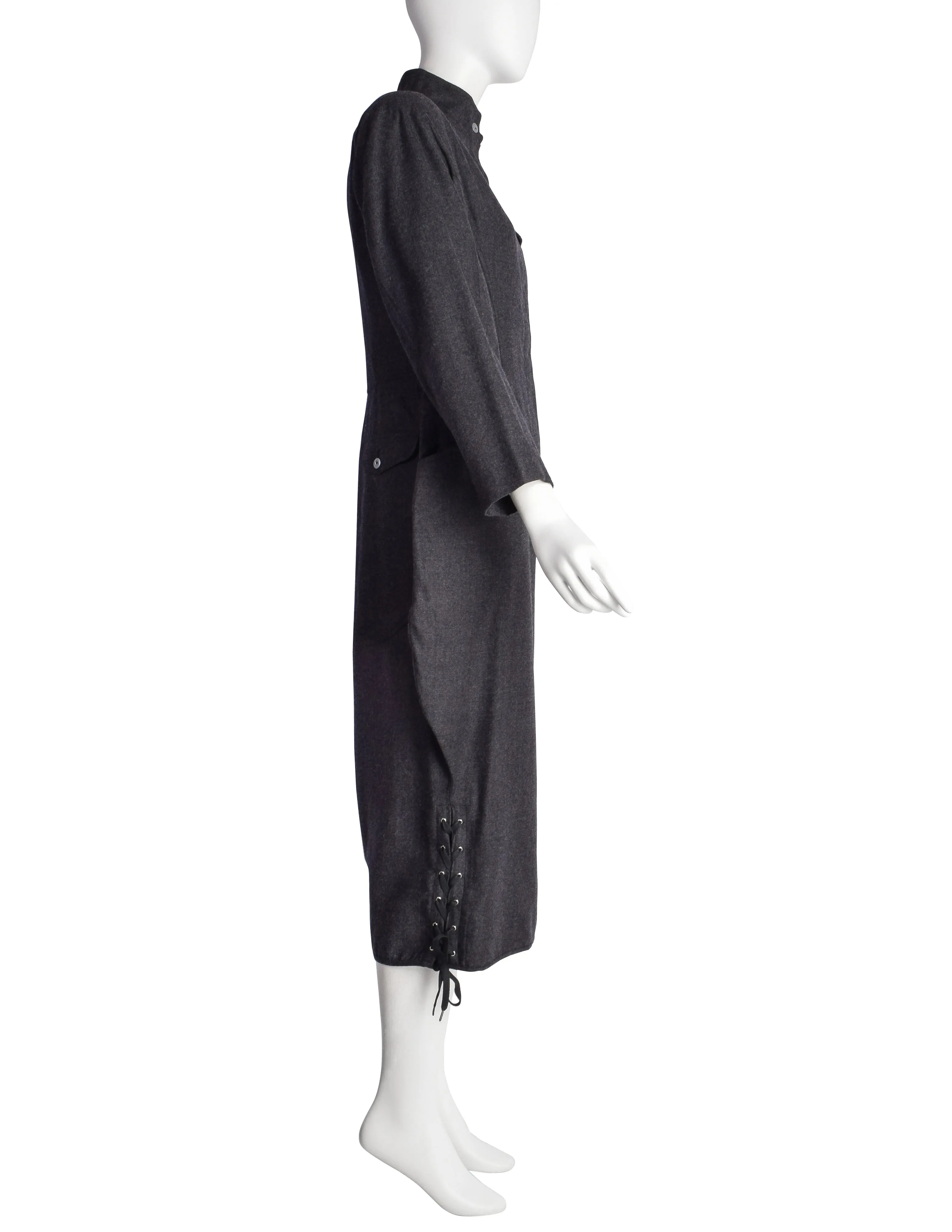 Jean Paul Gaultier Vintage AW 1984 Charcoal Grey Wool Dress and Cape Ensemble Set