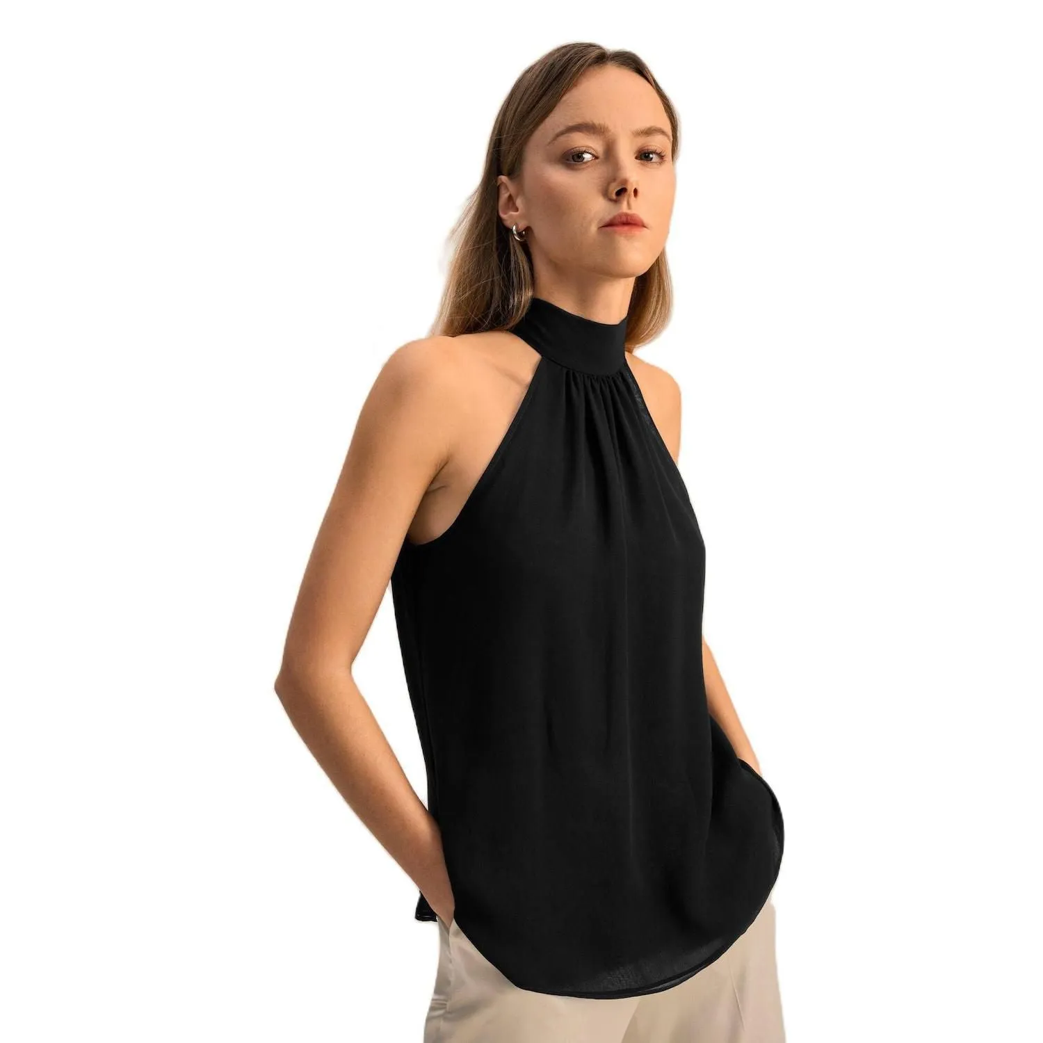 LILYSILK Lilysilk Women's Silk Halter Neck Top with Georgette Straps black