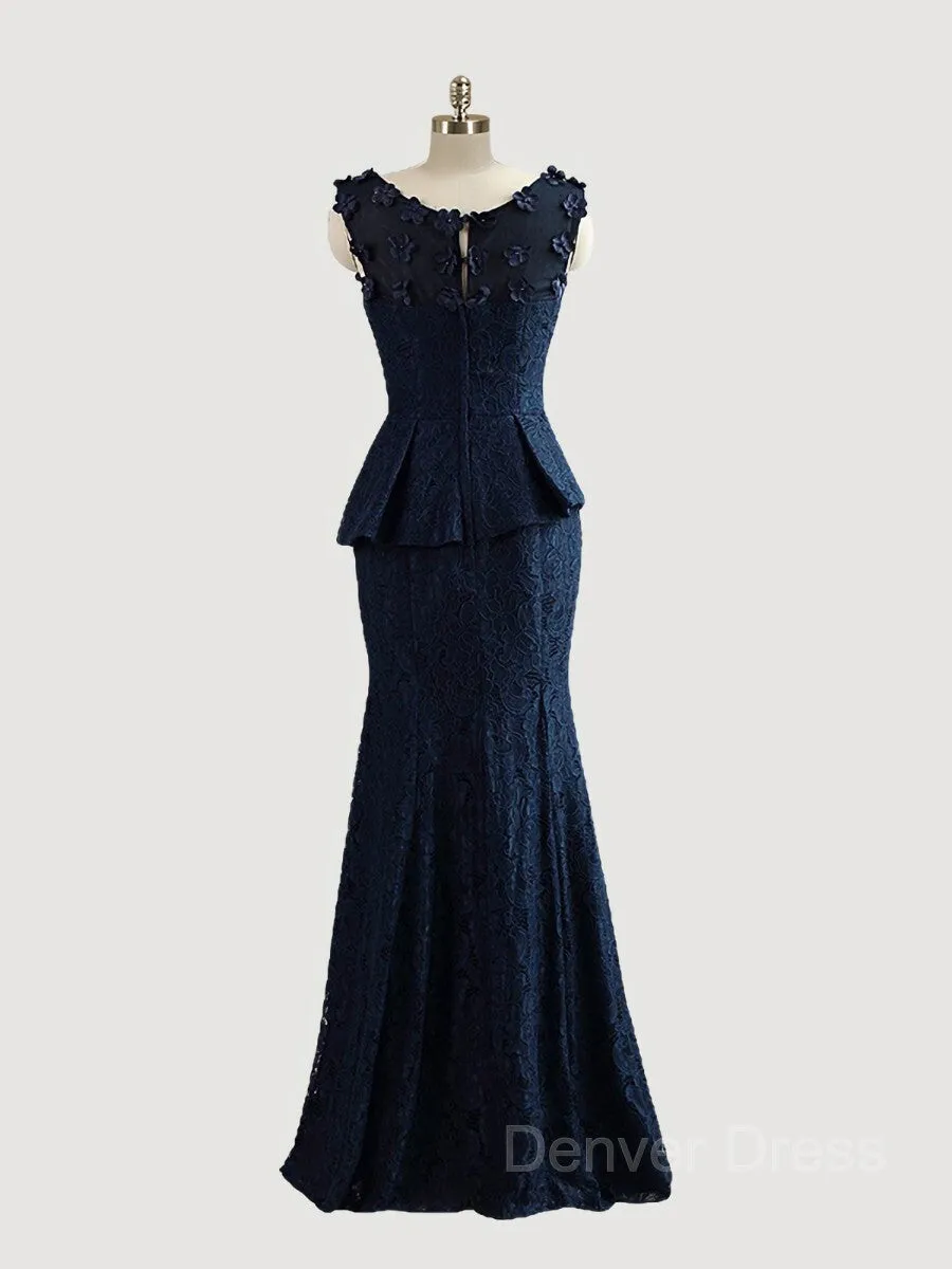 Mermaid Scoop Floor-Length Lace Mother of the Bride Dresses With Applique