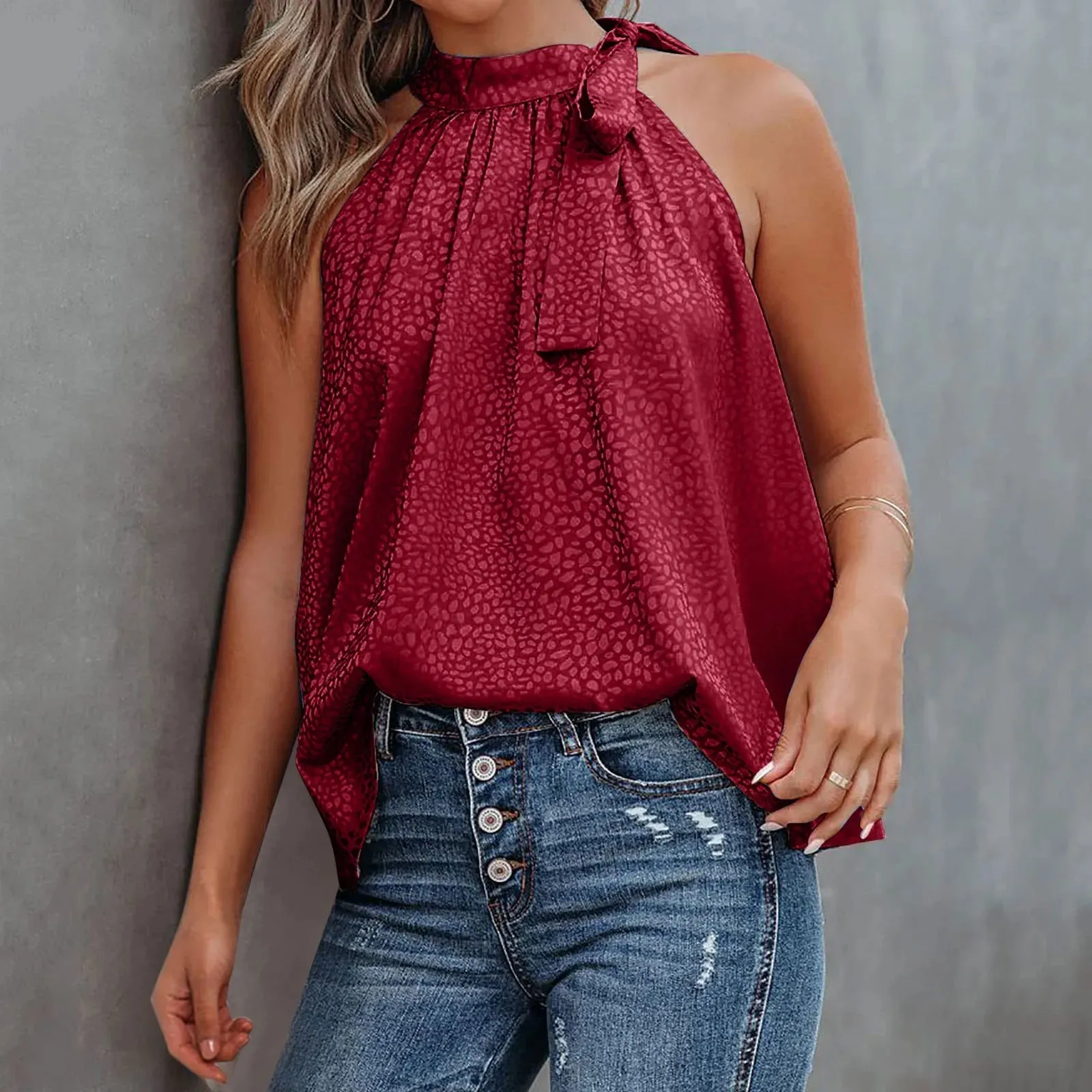 Off-Shoulder Halter Chiffon Solid Sleeveless Women's Vest Cami Top